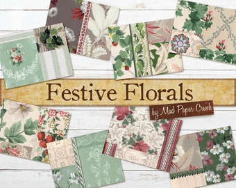 Christmas Floral Wallpaper Collage | Junk Journal Ephemera (Digital Download)