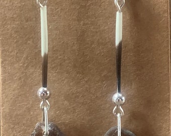 Sterling silver earrings with sea glass and porcupine quills