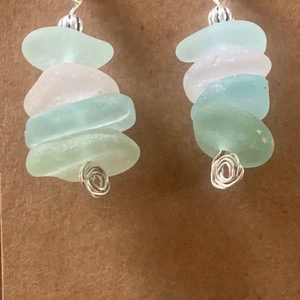 Sterling silver earrings with pastel sea glass