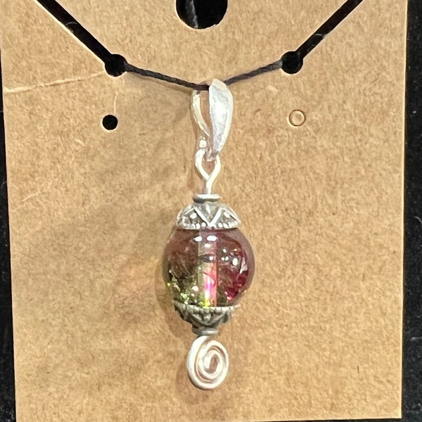Watermelon Tourmaline sterling silver pendant