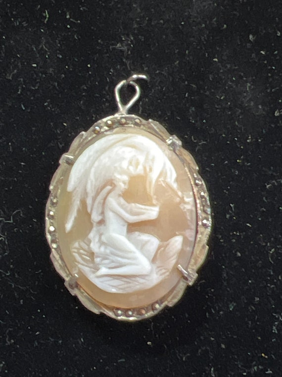 Vintage 800 Silver Shell Cameo Brooch and Pendant for Cameo