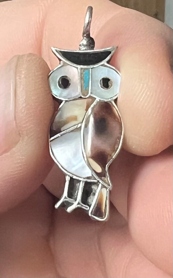 Zuni inlaid Owl signed pendant