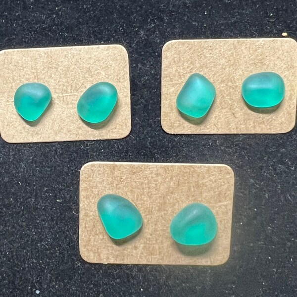 Sea foam green sea glass stainless post earrings