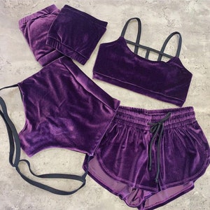 Velvet top with straps and shorts with garter, Velvet exotic dancewear, Pole dance outfit, Stripper outfits