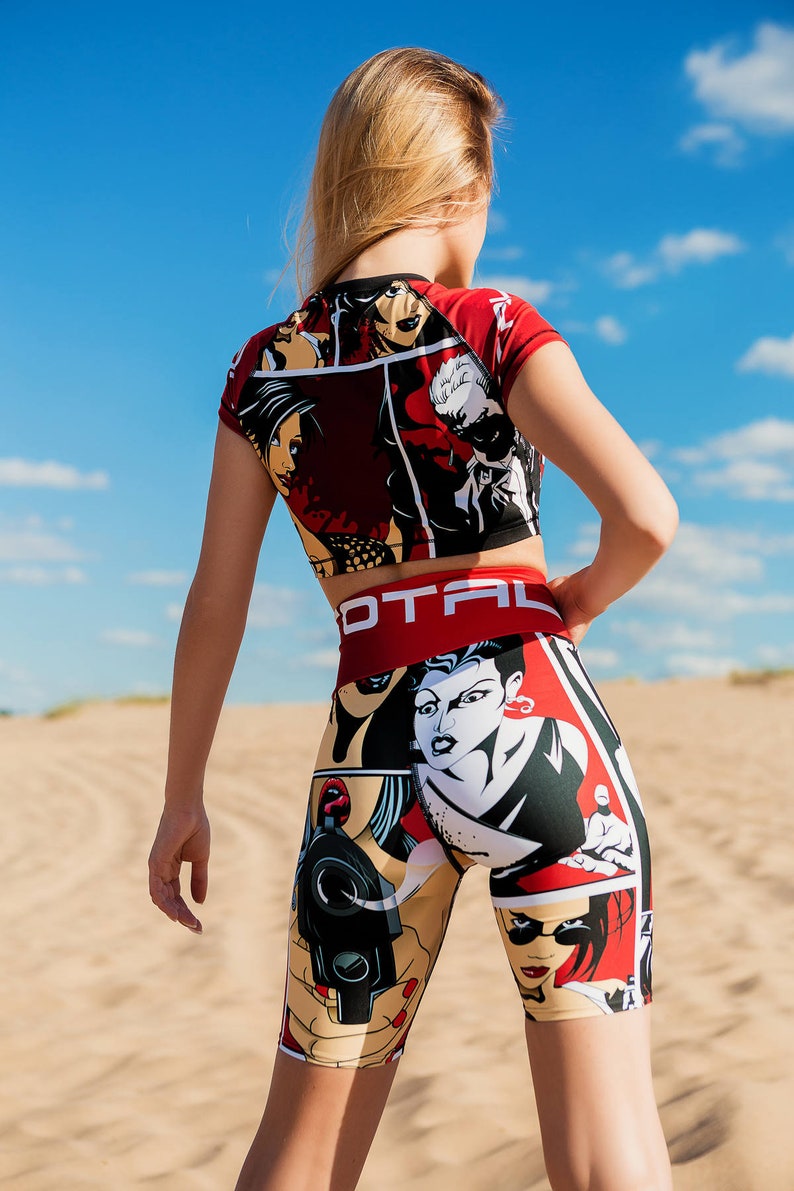 Rave shorts Festival outfit Knee length shorts Printed biker shorts High waisted womens shorts