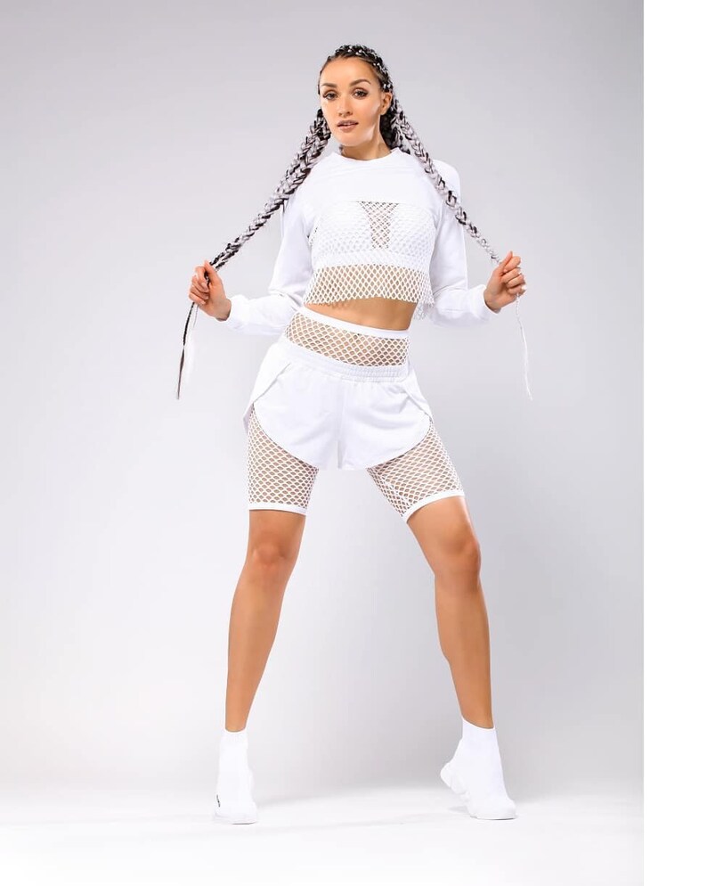 Fishnet Shorts Shorts and Cropped Sweatshirt Rave Wear | Etsy
