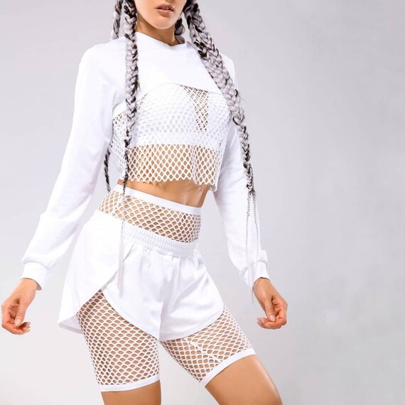 white fishnet shorts