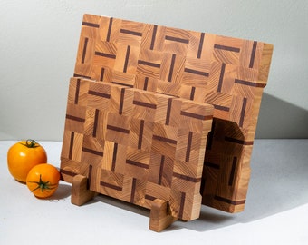 Stirnholz Schneidebrett Set mit Ständer, Esche und Sapele