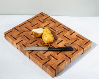 End Grain Ash Redwood Cutting Board, Personalized Butcher Block Gift