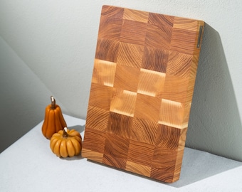 Engraved Ash Wood End Grain Cutting Board, Personalized Chopping Board