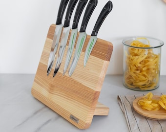 Custom Handmade Wooden Magnetic Knife Rack, Collapsible Knife Stand