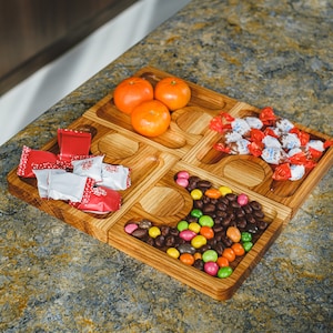 Serveerschaal houten, puzzelhouten dienblad, kinderschotel, sectioneel dienblad, snoepschaal, snackschaal, cadeau voor peuter, fruitschaal