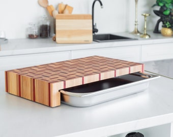 End Grain Cutting Board with Tray | BBQ Prep Station