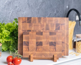Stirnholz Schneidebretter Set mit Ständer, Schneidebretter aus Eiche und Esche