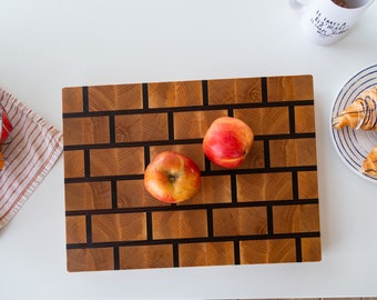 Oak & sapele cutting board| Natural wood cutting board| Cutting board| Wooden cutting board| End grain cutting board| Custom cutting board