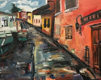 Town Painting, Original Oil Painting on Canvas,Old Town Painting, Gift Idea, Cityscape Painting, Modern Painting, Canvas Painting