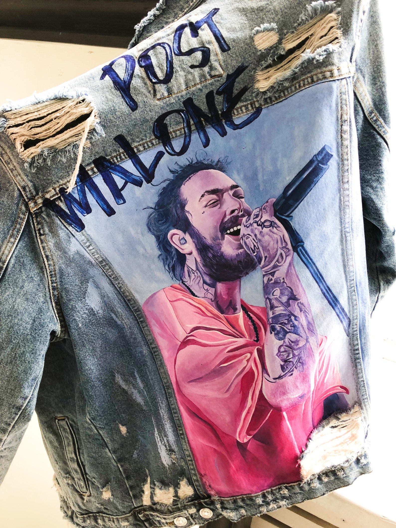 Post Malone hand painted denim jacket. American rapper. | Etsy