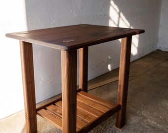 Forêt - Handmade End Table - Modern Nightstand, Walnut Oak Cherry Maple End-Table Side Table, Small Stand with Bookshelf from Liminal Studio