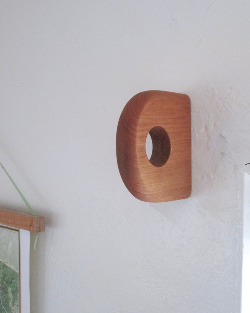 Minimal Wood Curtain Rod Bracket Modern Holder Cherry W Natural Finish