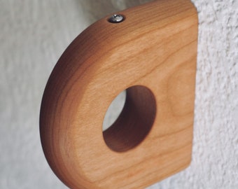 Minimal CHERRY Curtain Rod Bracket, Modern Curtain Holder - Solid Cherry Wood W/ natural finish