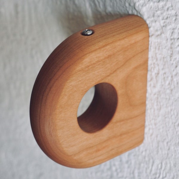 Minimal CHERRY Curtain Rod Bracket, Modern Curtain Holder - Solid Cherry Wood W/ natural finish