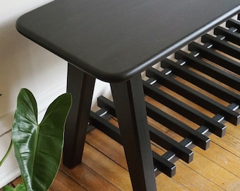 Stroll Bench - Solid Wood Entryway Seat with Shoe Rack, Entry Chair. Walnut, Cherry, Oak, Blackened Ash
