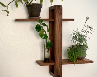Short Shift - The Original 2-tier Shifting Shelf from Liminal Studio :. (plant shelf, bookshelf, wall shelf, art display)