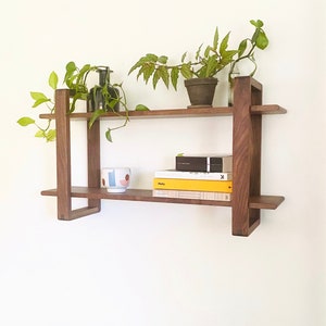 Doppelbord Shelves - Long Floating Wall Shelves for plants, books, art display. Solid, handmade hardwood shelf unit.