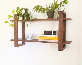 Doppelbord Shelves - Long Floating Wall Shelves for plants, books, art display. Solid, handmade hardwood shelf unit.