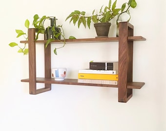 Doppelbord Shelves - Long Floating Wall Shelves for plants, books, art display. Solid, handmade hardwood shelf unit.