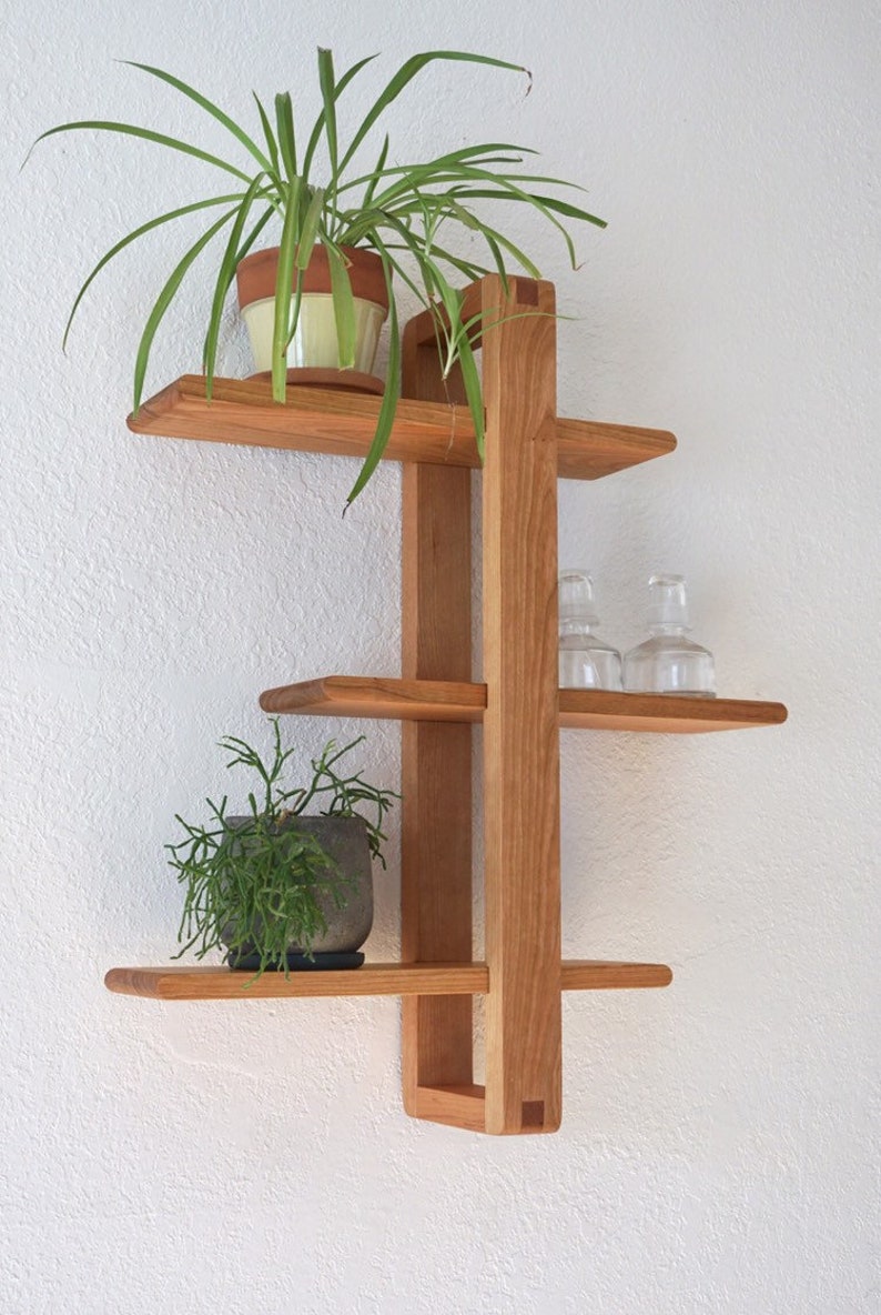 Cherry Shift Shelf The Original Wall Shelves for Plants, Books, Photos. Solid Cherry Wood, Adjustable, Mid century, Scandinavian image 1