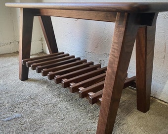 Stroll Bench - Solid Wood Entryway Seat with Shoe Rack, Entry Chair. Walnut, Cherry, Oak, Blackened Ash