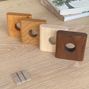 Soft Square Rod Bracket - Walnut, Cherry, Oak, Maple. Minimal Curtain Holder Hook Solid Wood w/ Natural Finish