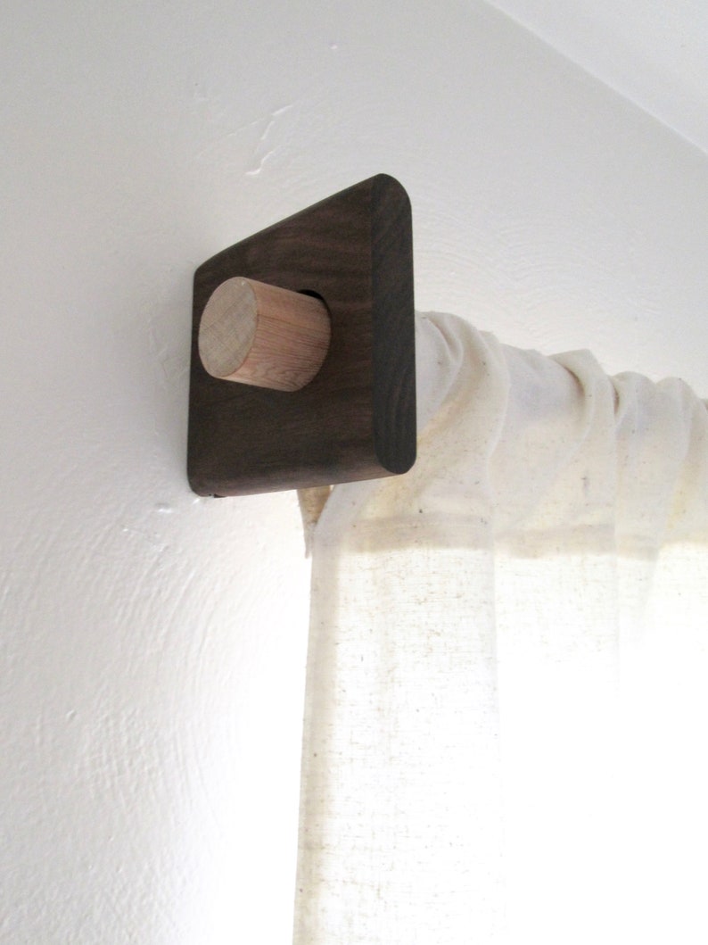 Curtain Rod Bracket Walnut Or Cherry Modern Holder Image 0