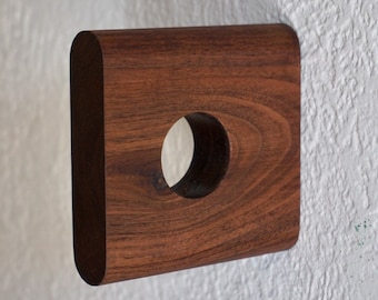 Modern Soft Square Curtain Rod Bracket - Walnut, Cherry, Oak, Maple. Minimal Curtain Holder Solid Wood w/ Natural Finish