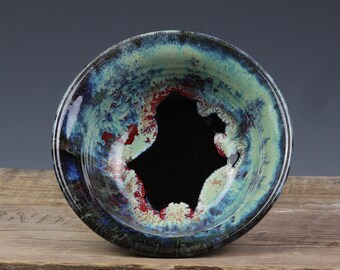 Northern LIghts Shallow Bowl with Red -  6 in x 2.5 in