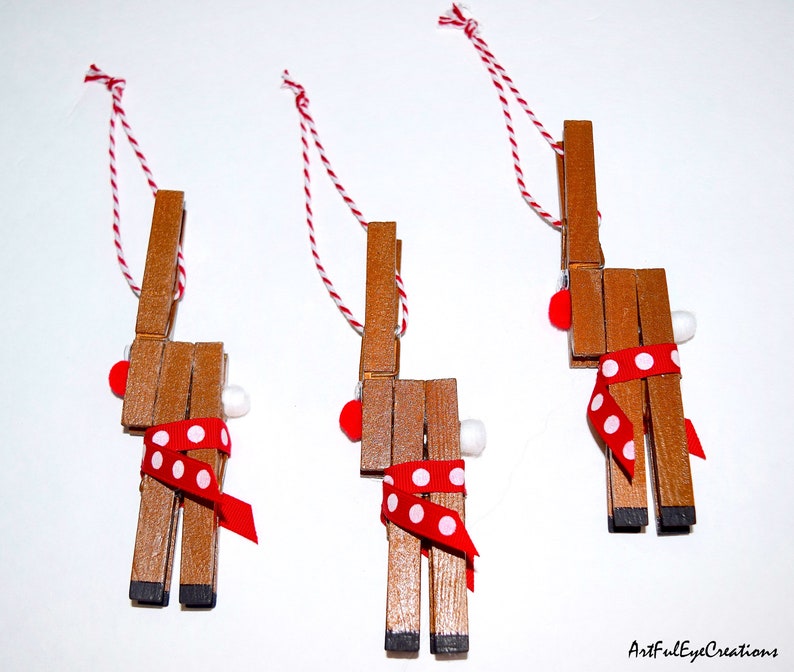 Rudolph RedNosed Reindeer Clothespin Ornament Etsy