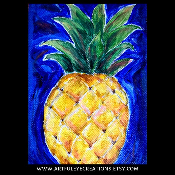 Pineapple Art - Original Acrylic Painting - Shelf Sitter  🍍Original Pineapple acrylic Painting🍍 main image 0