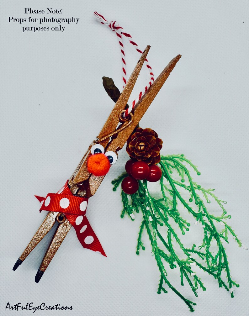 Rudolph RedNosed Reindeer Clothespin Ornament Etsy