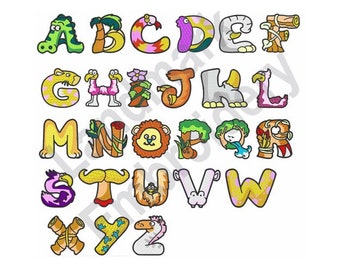 Animal Alphabet - Machine Embroidery Font, Embroidery Design, Embroidery Patterns, Embroidery Files, Instant Download