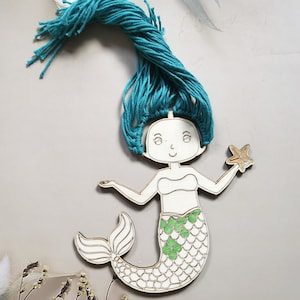 Set fai da te di grezzi in legno per sirene - perfetti per creare, dipingere e decorare, sirena da annodare, idea per il compleanno dei bambini, artigianato
