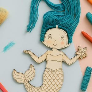 DIY Set Meerjungfrau Holzrohlinge – Perfekt zum Basteln, Bemalen und Dekorieren, Meerjungfrau zum Knüpfen, Idee Kindergeburtstag, Basteln