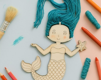 DIY set of mermaid wooden blanks – perfect for crafting, painting and decorating, mermaid knotting, children's birthday idea, crafting