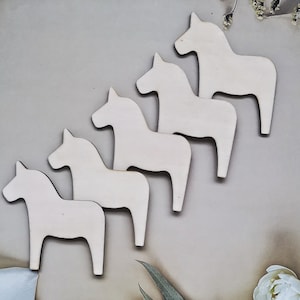 Wooden shapes for crafts 5 pieces, Dalahäst, Dala horse, wooden figures in the shape of Dala horses, Swedish horse, Hygge