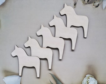 Wooden shapes for crafts 5 pieces, Dalahäst, Dala horse, wooden figures in the shape of Dala horse, Swedish horse, Hygge