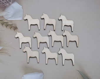 Dala horse 10pcs. 5 cm, wooden shapes for crafts, Dalahäst, wooden figures in the shape of Dala horses, Swedish horses, Hygge