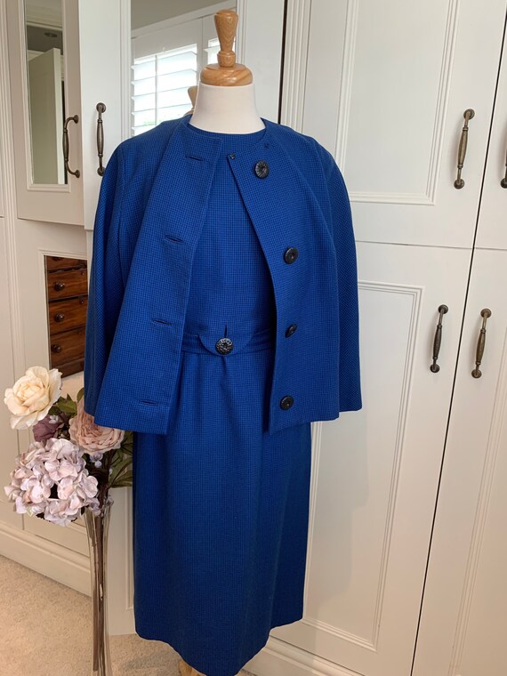 Vintage 1950s English royal blue navy check dress
