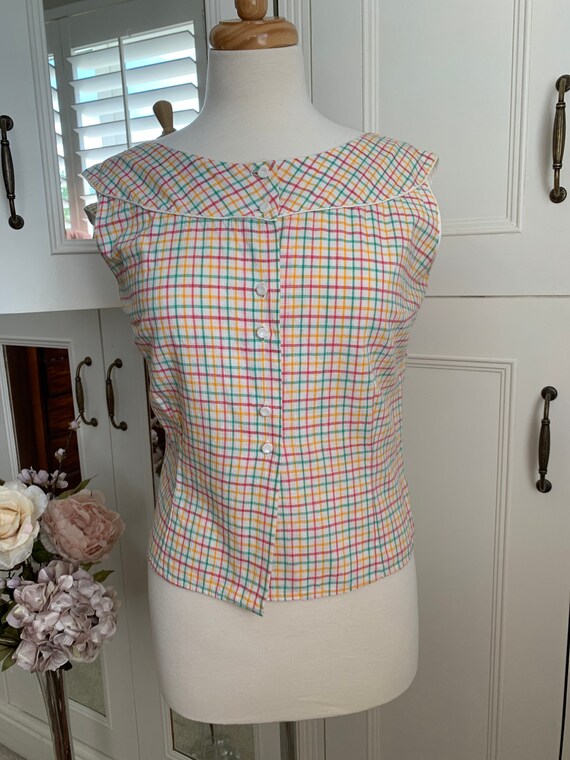Vintage 1950s cotton check sun top blouse
