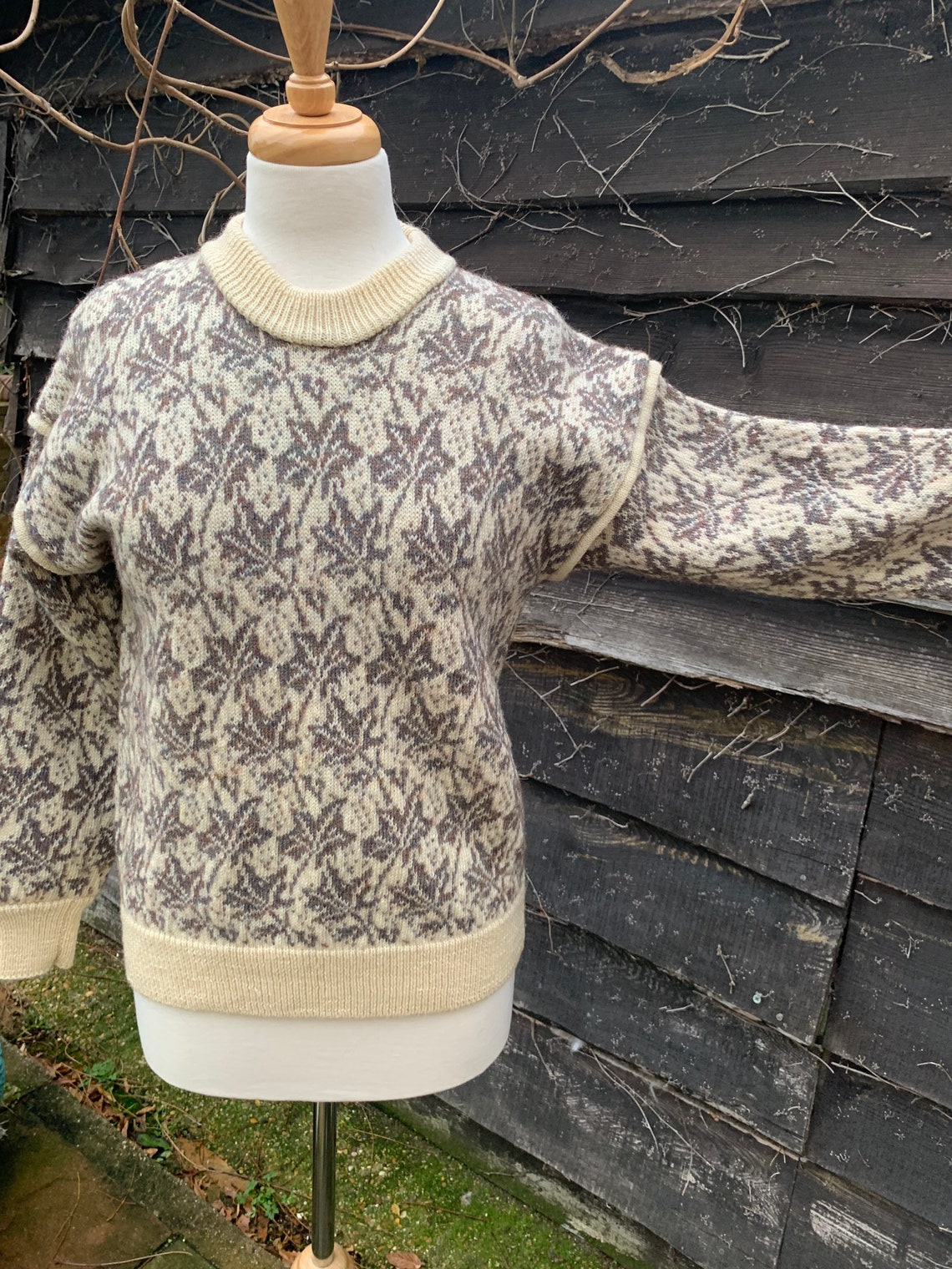 Traditional pure wool Fairisle knitted cream and grey pullover | Etsy