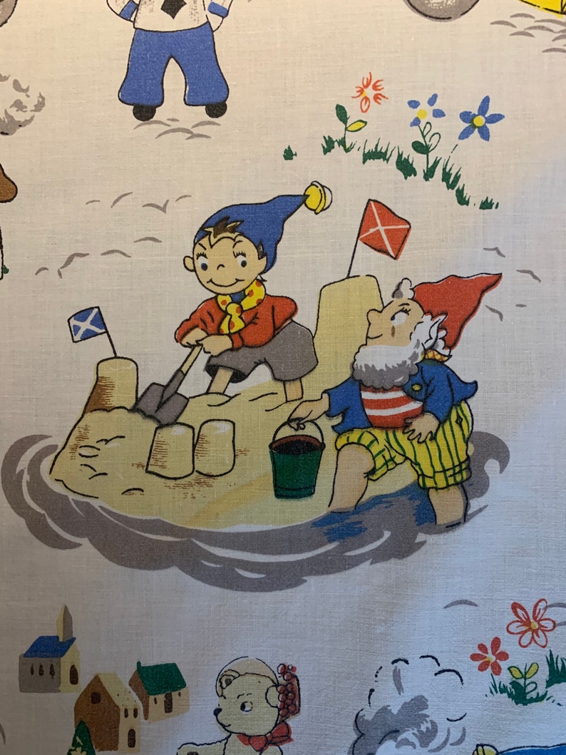 Vintage 1960s Noddy and Big Ears pair of cotton nursery children\u2019s curtains